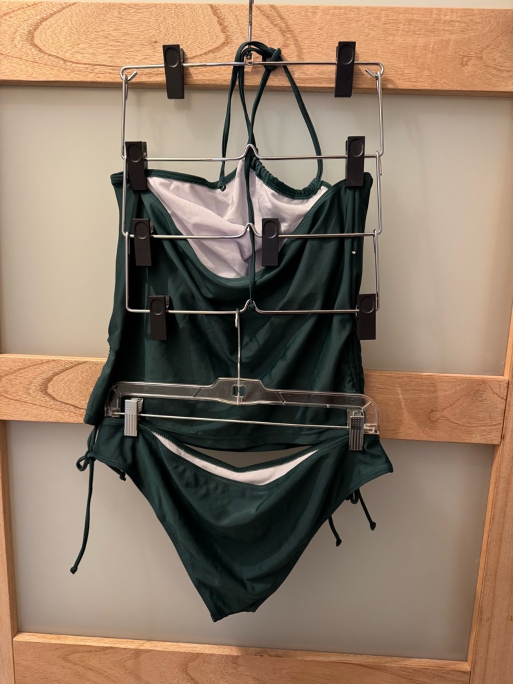 Dark Green Halter Tankini Swimsuit Set - Picture 2 of 3